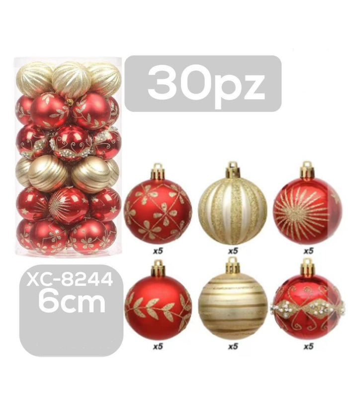 Set 30 Palline Natalizie Decorazioni 6 Cm Addobbi Per Albero Di Natale Xc-8244         