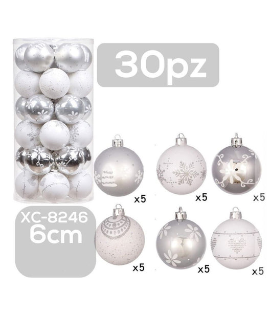 Set 30 Palline Natalizie Decorazioni 6 Cm Addobbi Per Albero Di Natale Xc-8246         