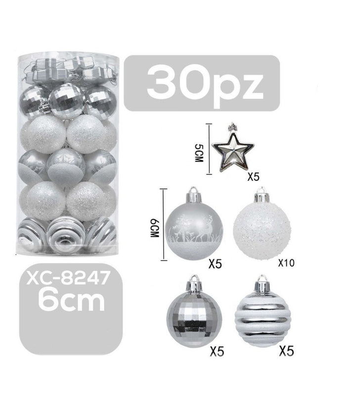 Set 30 Palline Natalizie Decorazioni 6 Cm Addobbi Per Albero Di Natale Xc-8247         