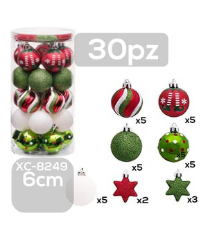 Set 30 Palline Natalizie Decorazioni 6 Cm Addobbi Per Albero Di Natale Xc-8249         