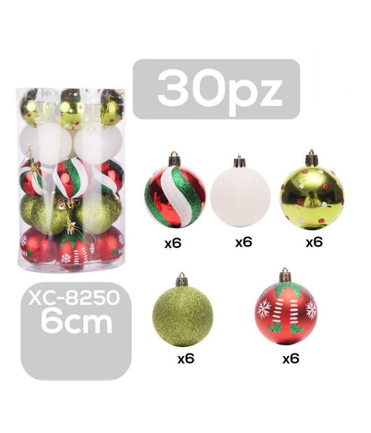 Set 30 Palline Natalizie Decorazioni 6 Cm Addobbi Per Albero Di Natale Xc-8250         