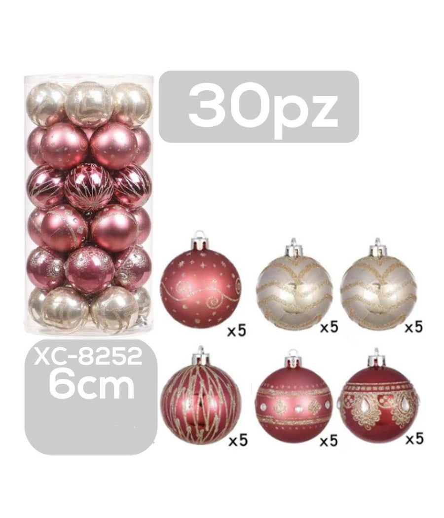 Set 30 Palline Natalizie Decorazioni 6 Cm Addobbi Per Albero Di Natale Xc-8252         