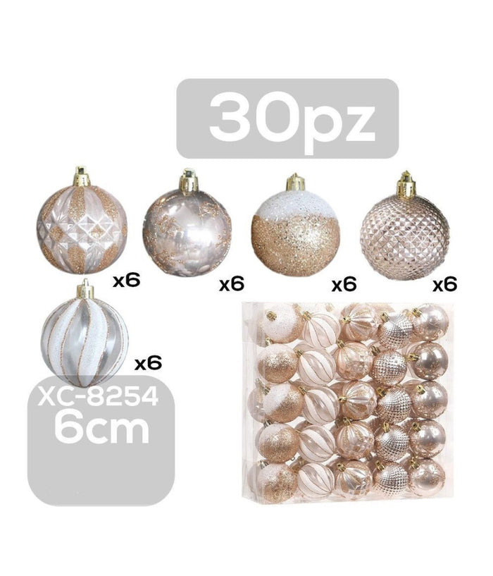 Set 30 Palline Natalizie Decorazioni 6 Cm Addobbi Per Albero Di Natale Xc-8254         