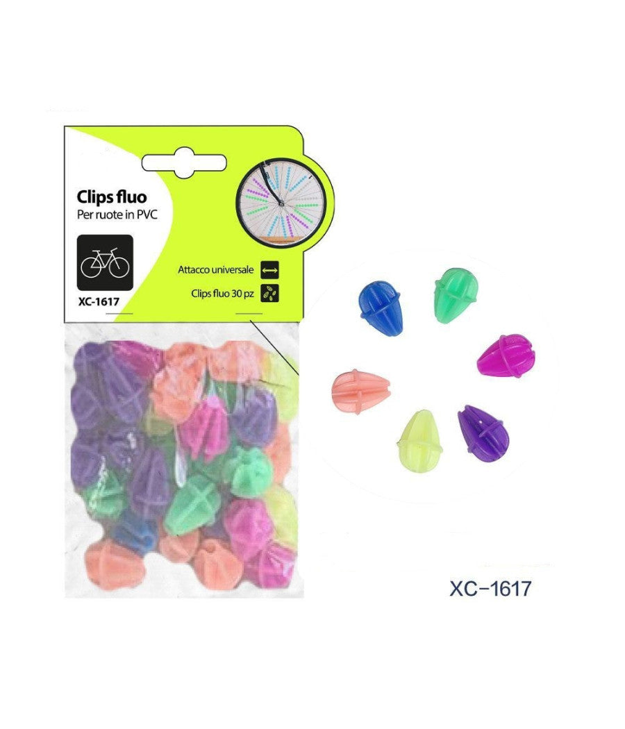 Set 30pz Clips Fluo Colorate In Pvc Accessori Per Raggi Ruote Bicicletta Xc-1617         