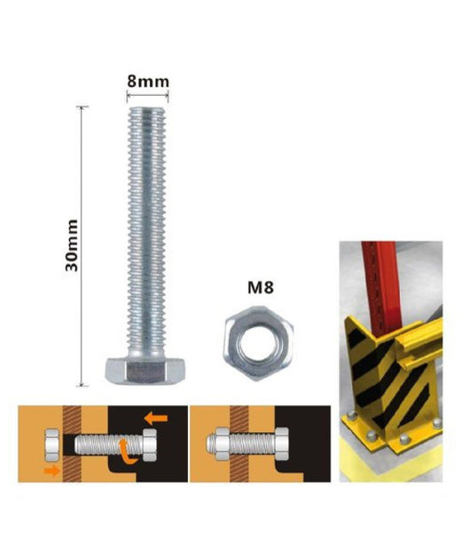 Set 3pz Vite Viti Per Esterno A Testa Esagonali 8 X 30 Mm Con Dadi Dado M8 90920         