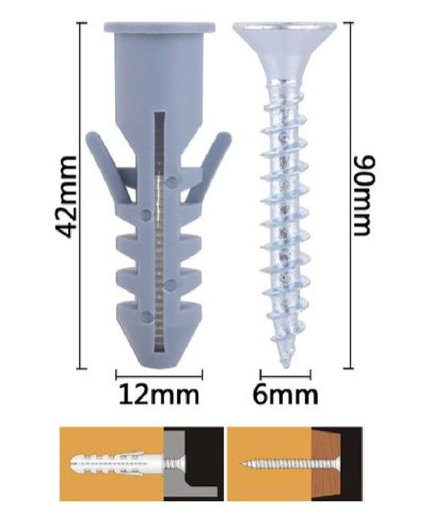 Set 3pz Viti Vite Croce 6x90 Mm + Tasselli Con Alette Tassello M12 Fischer 57576         