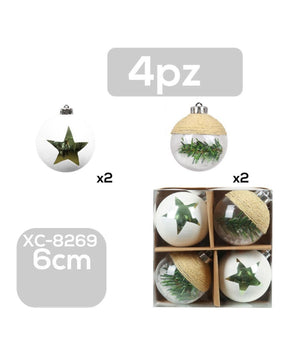 Set 4 Palline Natalizie Decorazioni 6 Cm Addobbi Per Albero Di Natale Xc-8269         