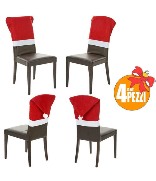 Set 4 Pezzi Copri Sedia Coprisedia Decorazioni Per Sedie Natalizie 70x52cm Rosso         