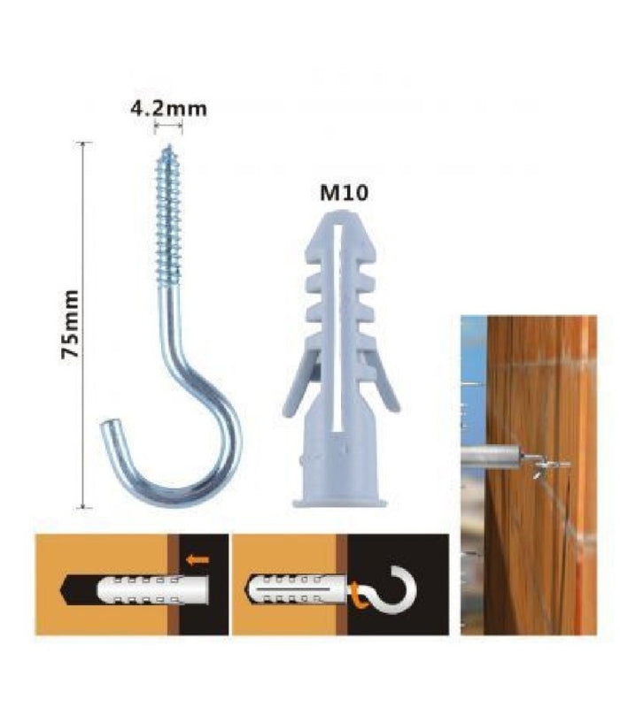 Set 4 Pezzi Viti Vite A Gancio 4.2x75mm + Tasselli Con Alette Tassello M10 90740         