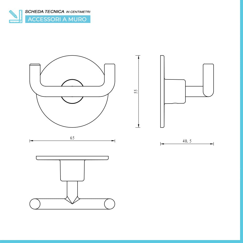 Set accessori a muro 5 pezzi in acciaio cromato e viti incluse Idea 