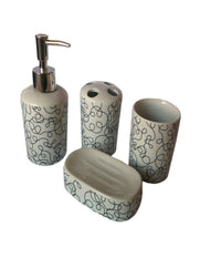 Set 4 Pz Accessori Bagno In Ceramica Da Appoggio Design Moderno Fantasia         