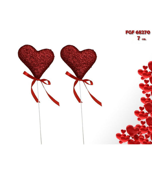 Set 4 Pz Cuori In Polistirolo Con Stand Cuore Glitterato 7cm San Valentino 68270         