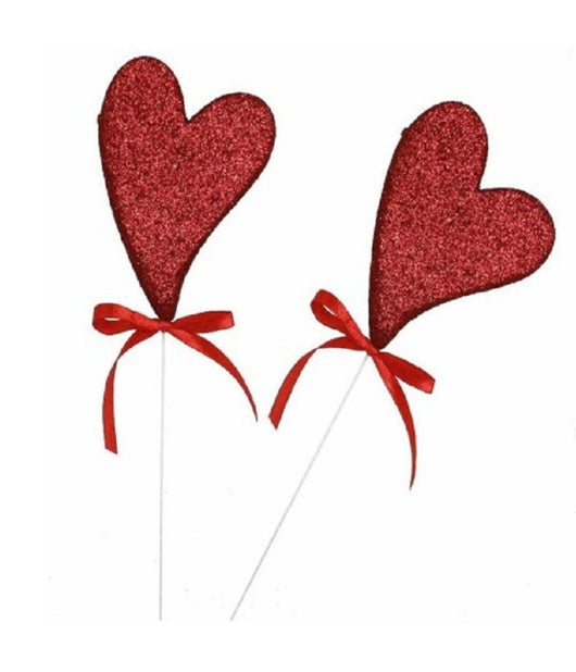 Set 4 Pz Cuori In Polistirolo Con Stand Cuore Glitterato 7cm San Valentino 68270         