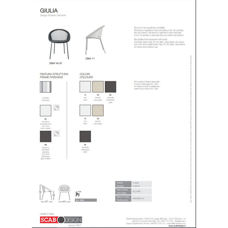 SET 4 SEDIE GIULIA TECNOPOLIMERO SCAB DESIGN - Antracite 81