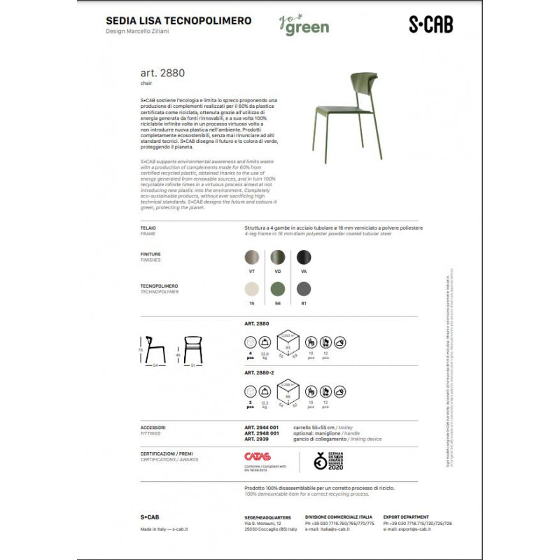 SET 4 SEDIE LISA TECNOPOLIMERO GO GREEN SCABDESIGN MADE IN ITALY - Tortora 15