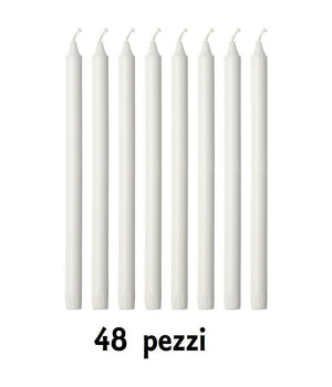 Set 48 Pezzi Candele Bianche Lunghezza 19cm In Cera Non Profumate Per Candeliere         