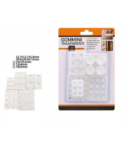 Set 48 Pezzi Gommini Adesivi Protezione Pavimenti Trasparenti Varie Misure 66106         