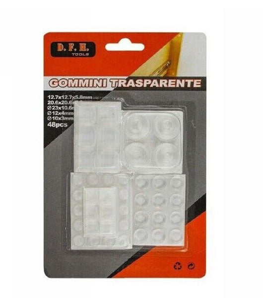 Set 48 Pezzi Gommini Adesivi Protezione Pavimenti Trasparenti Varie Misure 66106         