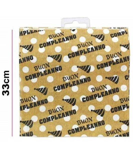 Set 48pz Tovaglioli Di Carta Feste Scritta Buon Compleanno Pois Oro 33x33cm Party         