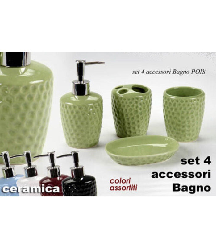 Set 4pz Accessori Bagno Dosatore Porta Sapone Spazzolino In Ceramica Pois 616280         