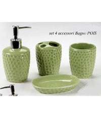 Set 4pz Accessori Bagno Dosatore Porta Sapone Spazzolino In Ceramica Pois 616280         