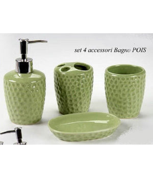 Set 4pz Accessori Bagno Dosatore Porta Sapone Spazzolino In Ceramica Pois 616280         