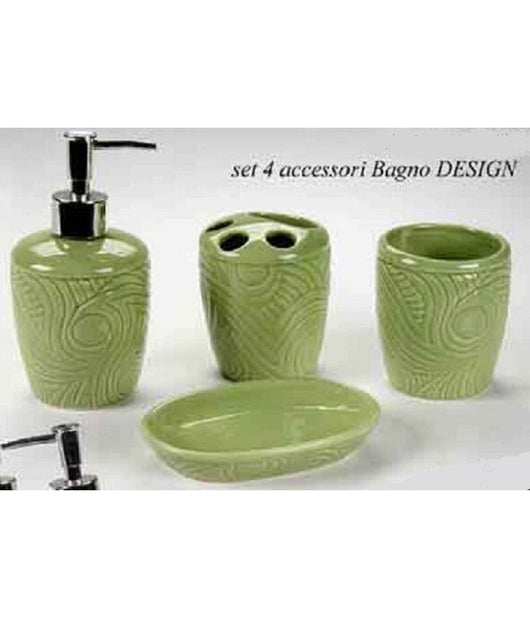 Set 4pz Accessori Bagno In Ceramica Porta Sapone Spazzolino Decoro Design 616297         