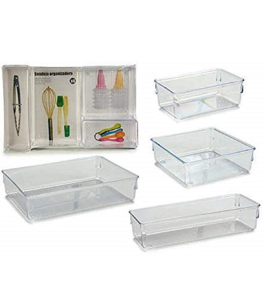 Set 4pz Organizzatori Cassetti Divisori Plastica Portaoggetti Organizer Salvaspazio         