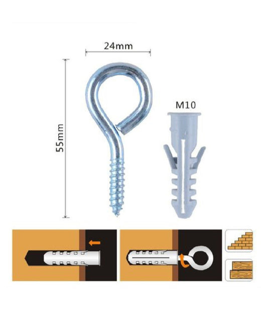 Set 4pz Vite A Occhiello Chiuso 24x55mm + Tasselli Con Alette Tassello M10 90728         