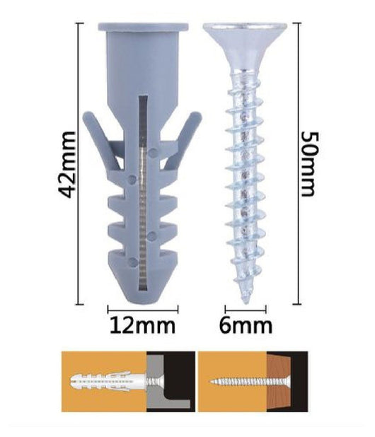 Set 4pz Viti Vite Croce 6x50 Mm + Tasselli Con Alette Tassello M12 Fischer 57573         