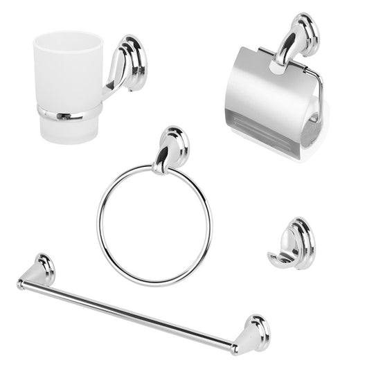 Set accessori bagno a muro 5 pezzi in acciaio cromato e vetro