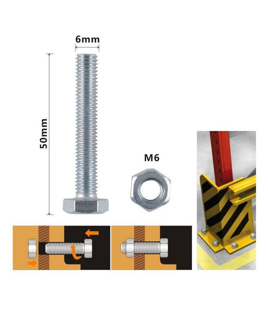 Set 5 Pz Vite Viti Per Esterno A Testa Esagonali 6x50 Mm Con Dadi Dado M6 90918         