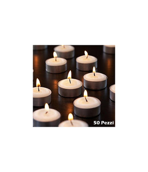 Set 50 Pz. Tealight Candele Tea-light In Cera Bianca Tonde 575gr Durata 4 Ore         