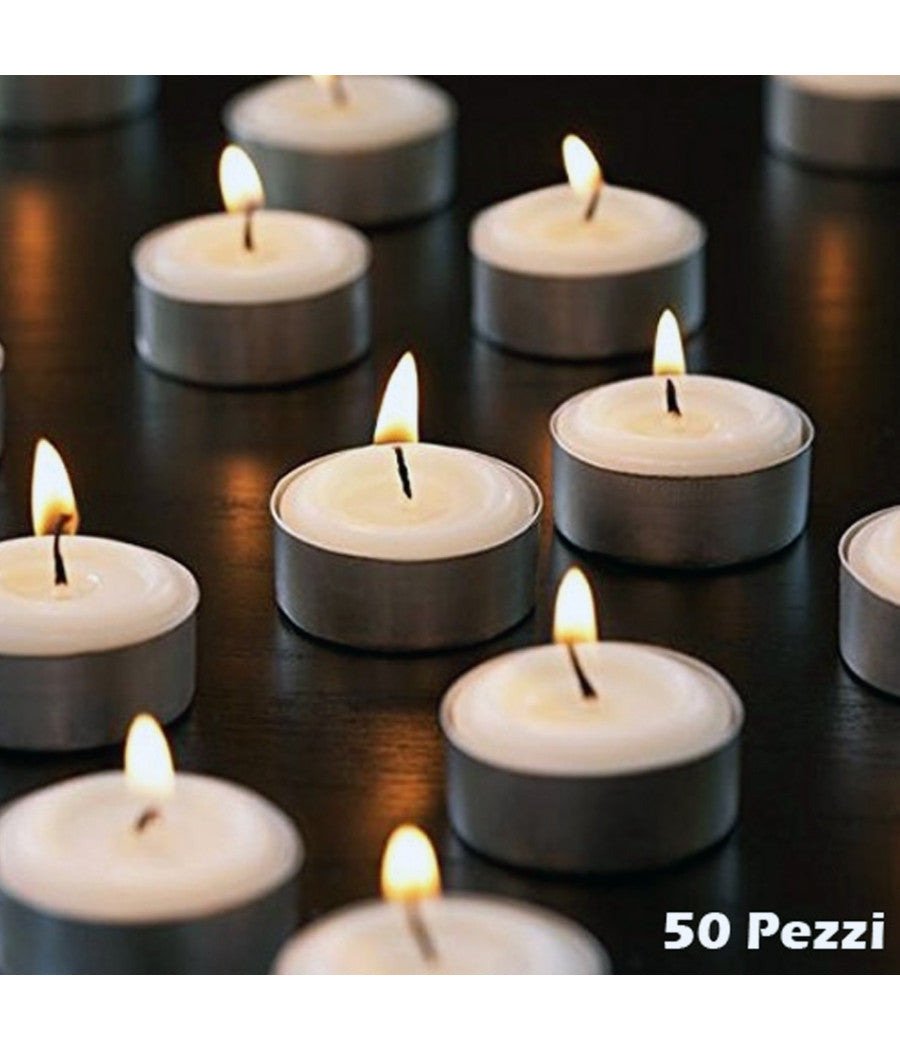 Set 50 Pz. Tealight Candele Tea-light In Cera Bianca Tonde 575gr Durata 4 Ore         