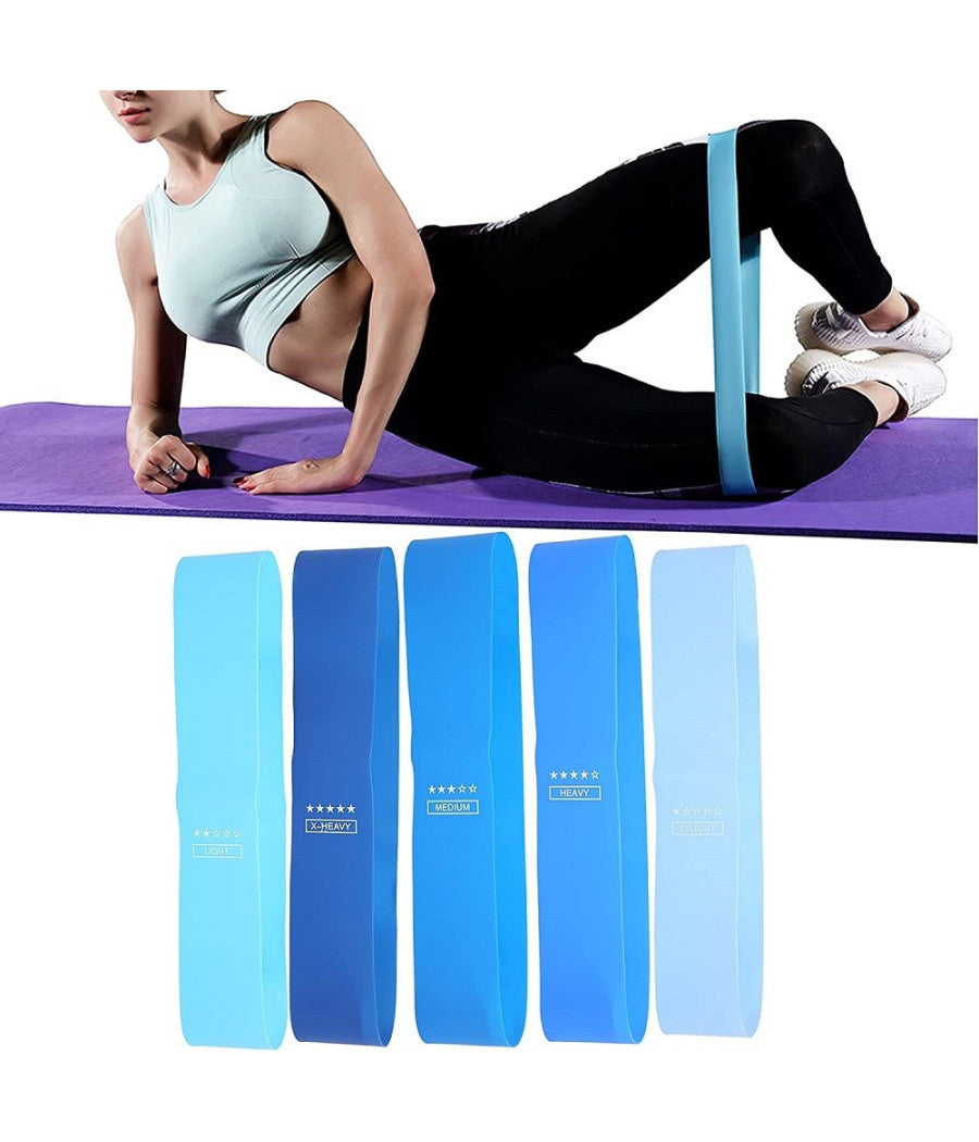 Set 5pz Fasce Elastiche Resistenza Fitness In Lattice Vari Esercizi Yoga Palestra         