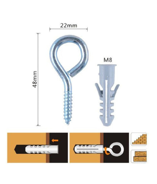 Set 5pz Vite A Occhiello Chiuso 22x48mm + Tasselli Con Alette Tassello M8 90725         