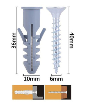 Set 5pz Viti Vite Croce 6x40mm + Tasselli Con Alette Tassello M10 Fischer 57572         