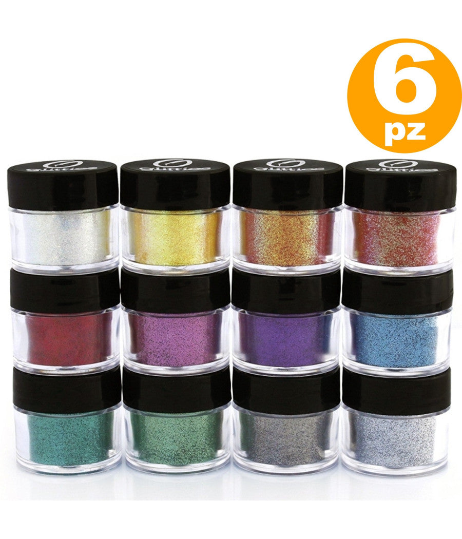 Set 6 Barattoli Porporina Glitter Nail Art Grana Fine Brillantini Decorazioni         