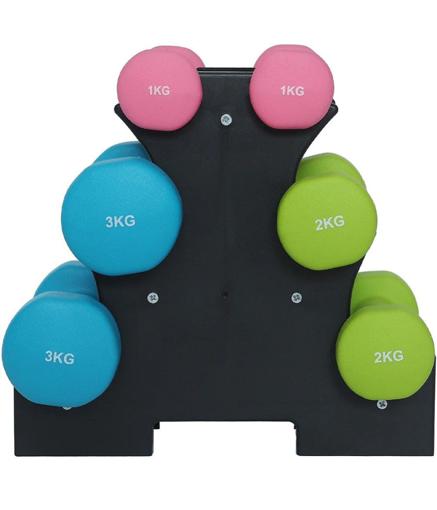 Set 6 Manubri Palestra Con Stand Appoggio 2x1kg +2x2kg +2x3kg Pesi Sport Fitness         