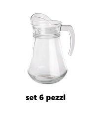 Set 6 Pezzi Brocca Caraffa In Vetro Trasparente 1,3 Lt Litri Per Acqua Vino         