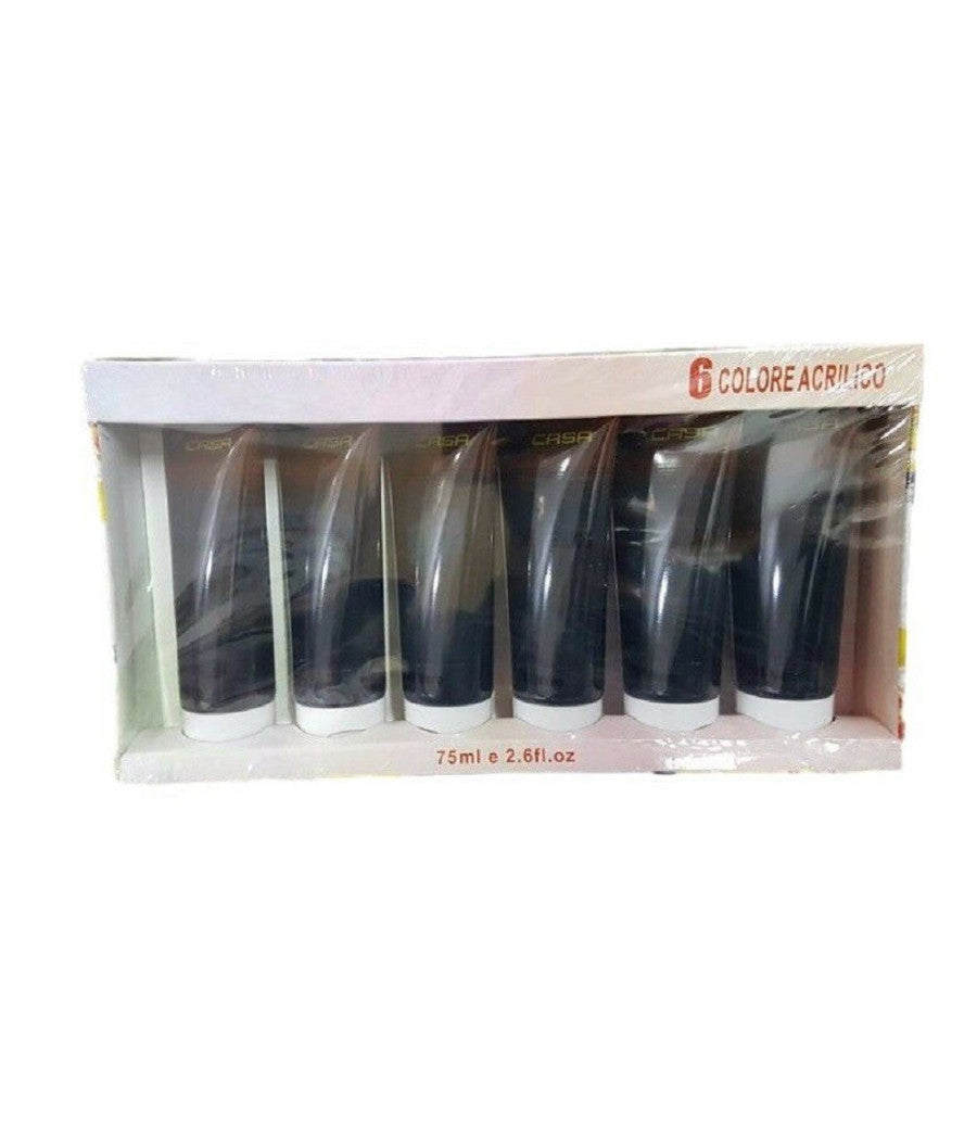 Set 6 Pezzi Pittura Acrilica Vernice Confezione Colore Nero Tubo 75 Ml 07486         