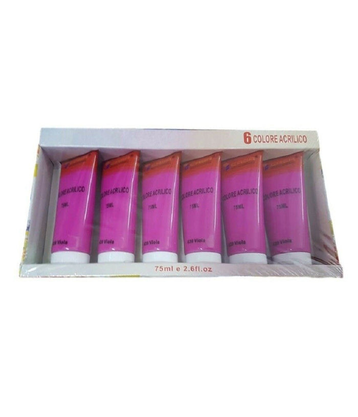 Set 6 Pezzi Pittura Acrilica Vernice Confezione Colore Viola Tubo 75 Ml 07497         