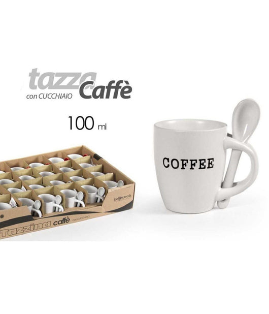 Set 6 Pezzi Tazzina Tazza Caffe' Con Cucchiaio Bicchierino 100ml Coffee 818059         