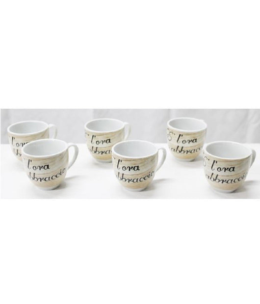 Set 6 Pezzi Tazzine Tazze Da Caffè Ceramica Scritta L'ora Abbraccio Espresso Bar         