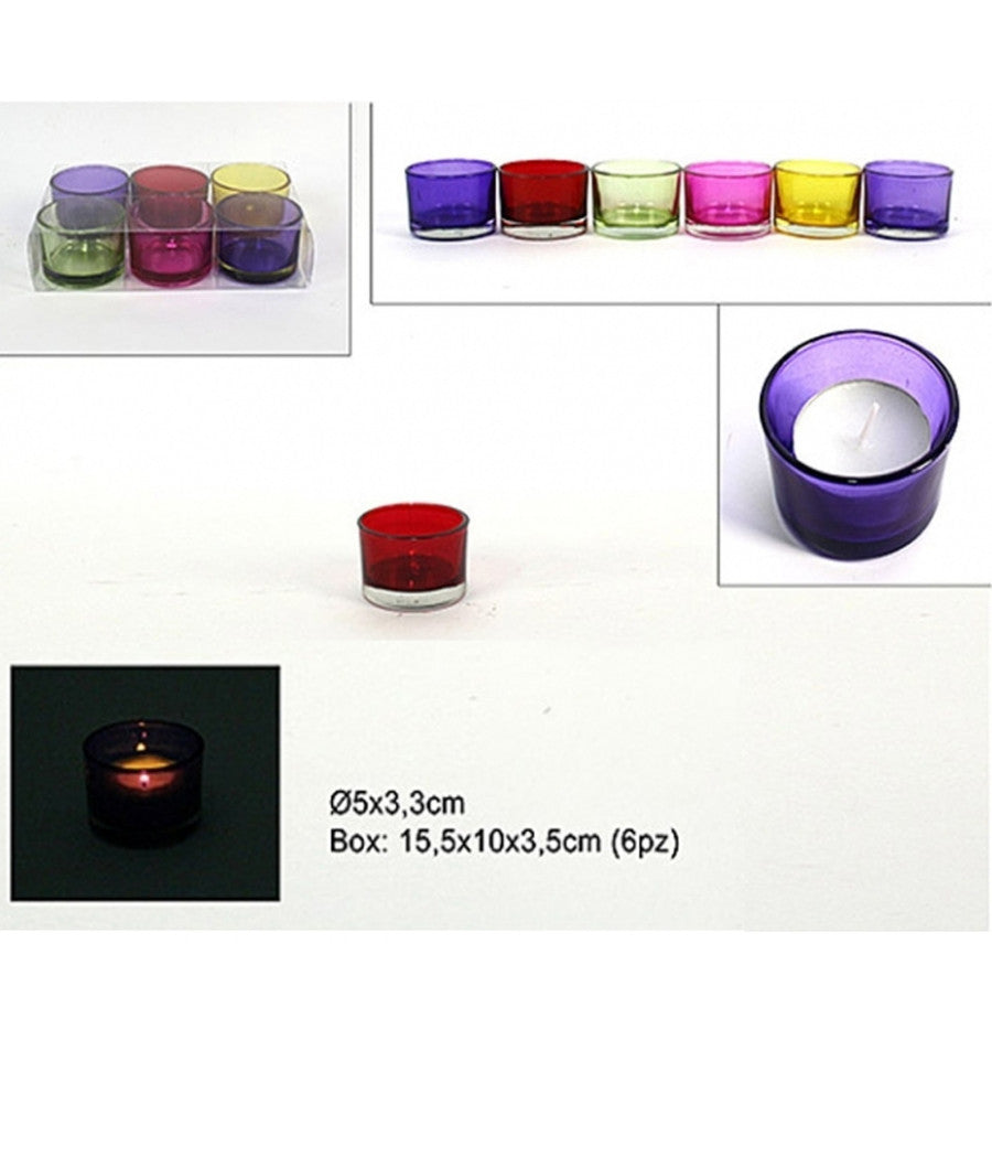 Set 6 Porta Candele Vetro Colorato Candela Profumante Tealight Design Bicchiere         