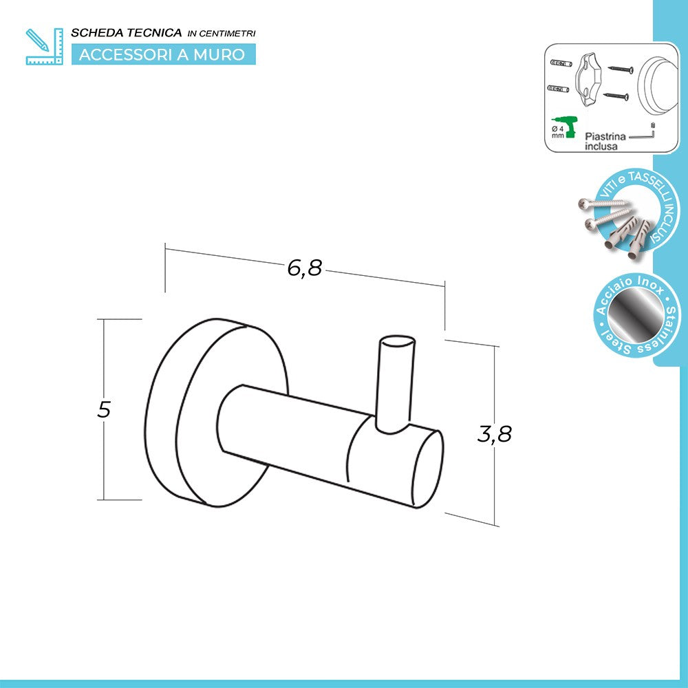 Set accessori a muro 6 pezzi in acciaio inox satinato e viti incluse Galassia 