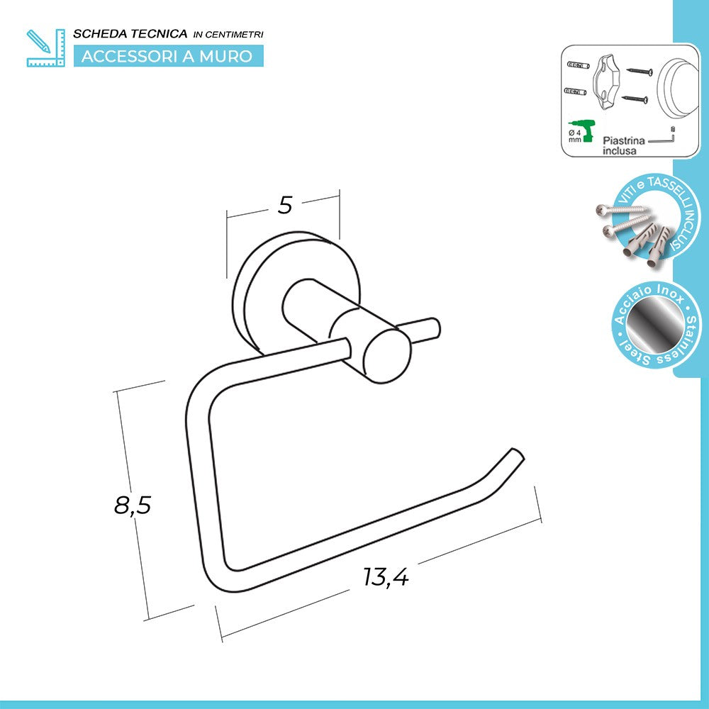 Set accessori a muro 6 pezzi in acciaio inox satinato e viti incluse Galassia 