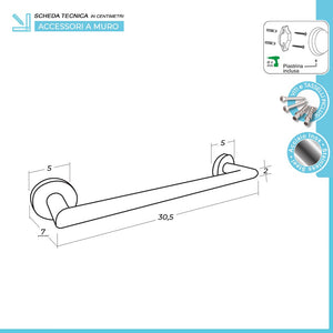 Set accessori a muro 6 pezzi in acciaio inox satinato e viti incluse Galassia 