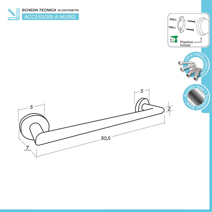 Set accessori a muro 6 pezzi in acciaio inox satinato e viti incluse Galassia 