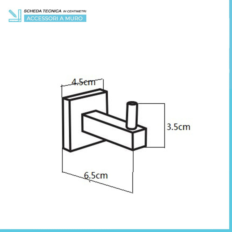 Set accessori a muro 6 pezzi in vetro e acciaio nero opaco e viti incluse Levante 